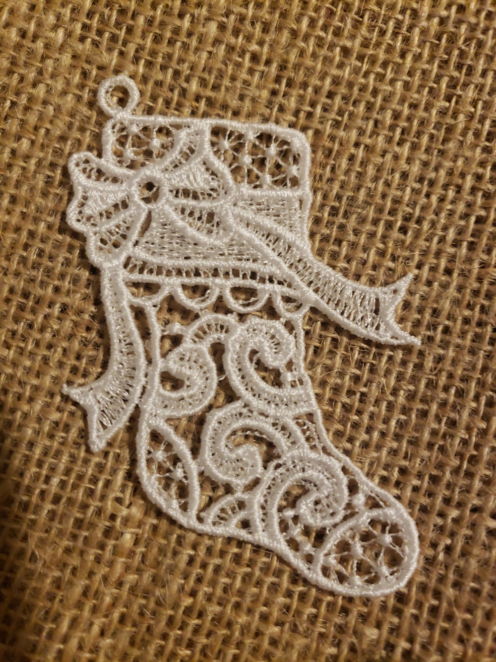 White Lace Stocking Ornament with Bow - Holiday Home Decor Christmas